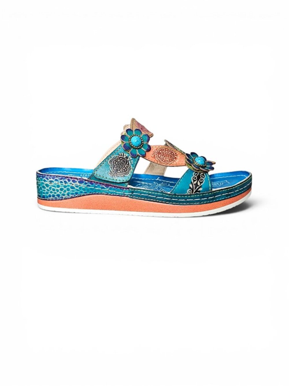 L'Artiste by Spring Step Pillow Boho Leather Floral Hand Painted Slide Sandal